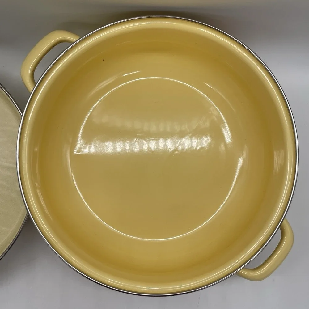 Vintage 1982 GHC Sears Yellow Enamelware Dutch Oven Stockpot Poppy Floral‎ Retro